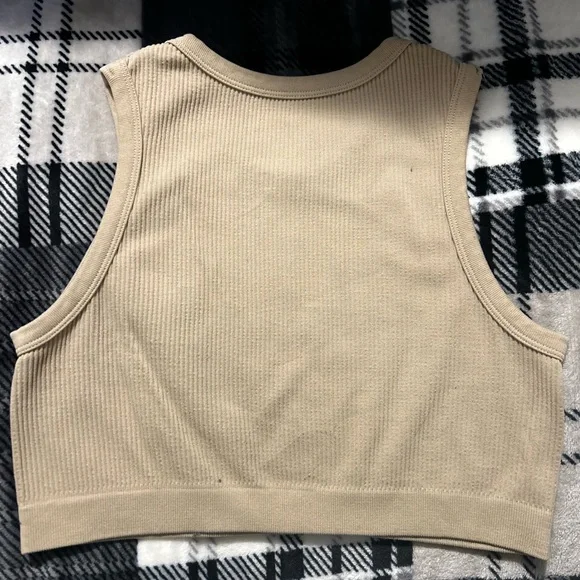 Beige Ribbed Crop Top - Picture 3 of 3